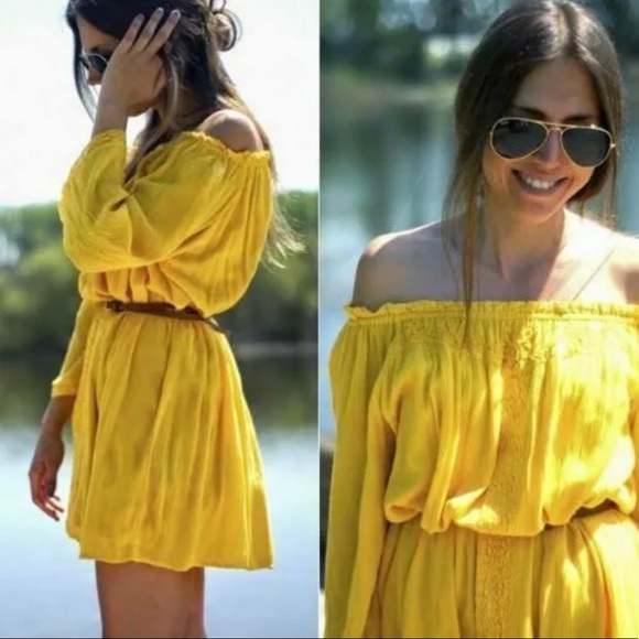 Zara yellow off shoulder shirt dress size M - Picture 1 of 5